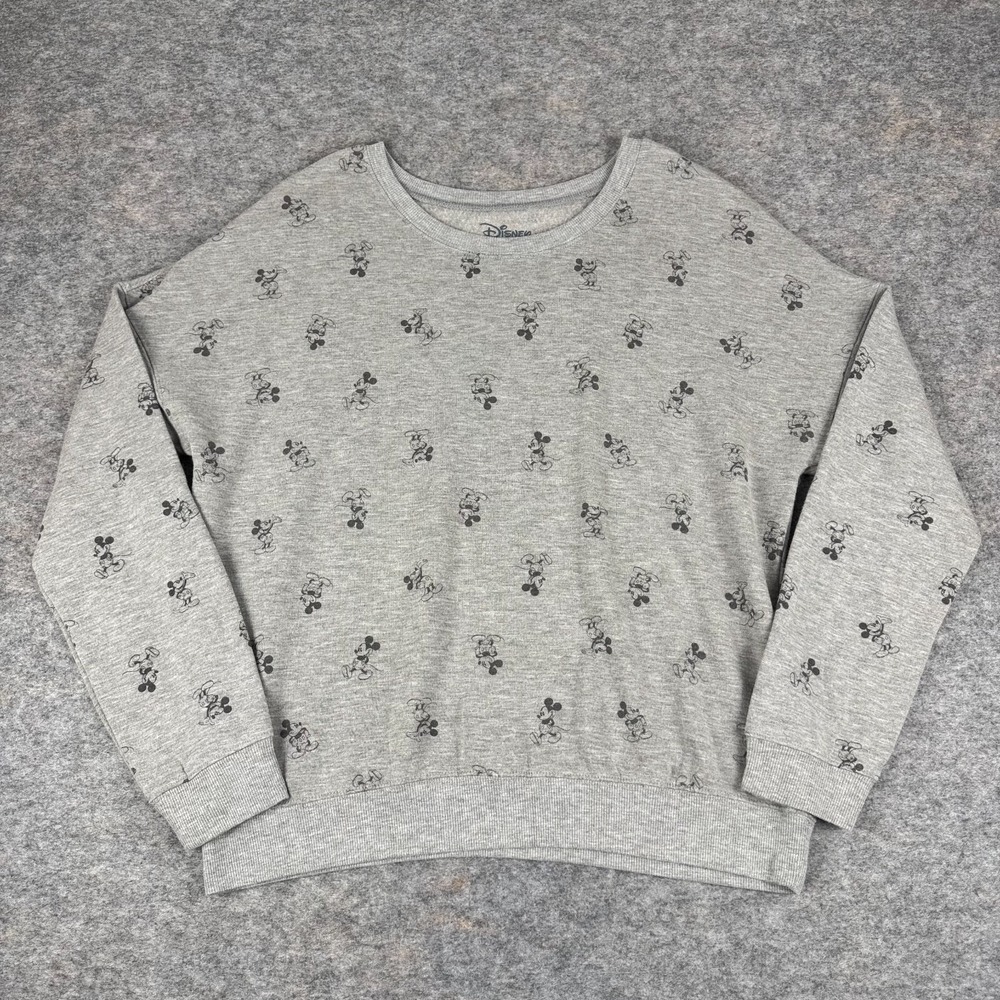 Disney Sweatshirt Mickey Mouse All Over Print Gray Womens 2XL XXL